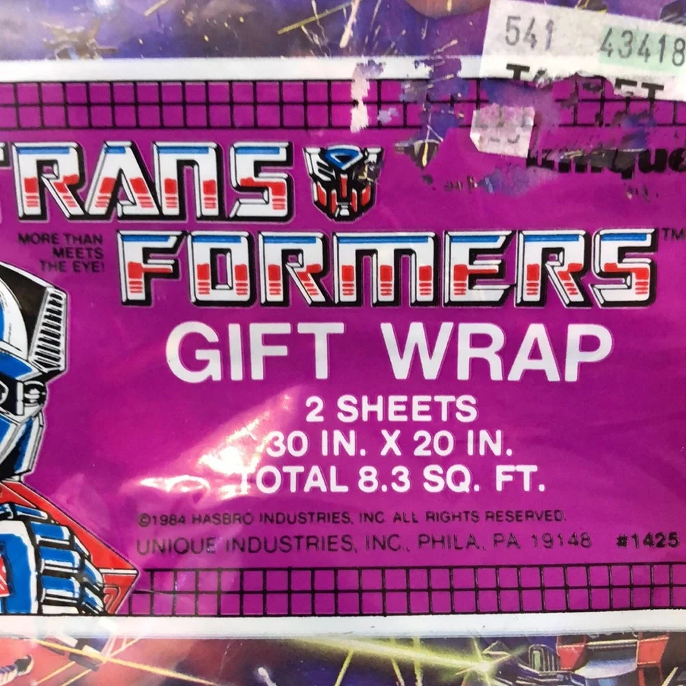 Transformers Wrapping Paper 1984 Optimus Prime in Package Vintage Transformer